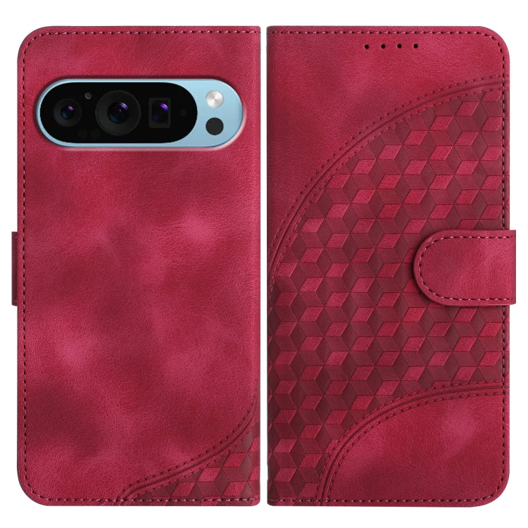 For Google Pixel 9 YX0060 Elephant Head Embossed Phone Leather Case with Lanyard(Rose Red) - Google Cases by buy2fix | Online Shopping UK | buy2fix