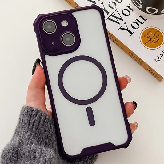 For iPhone 15 Colorful Two-Color Lens Film MagSafe Magnetic Horn Acrylic+TPU Case(Purple) - iPhone 15 Cases by buy2fix | Online Shopping UK | buy2fix