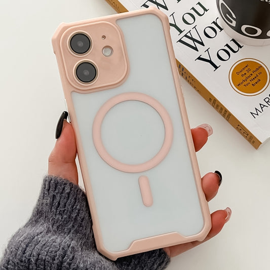 For iPhone 11 Colorful Two-Color Lens Film MagSafe Magnetic Horn Acrylic+TPU Case(Pink) - iPhone 11 Cases by buy2fix | Online Shopping UK | buy2fix