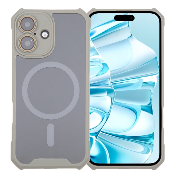 For iPhone 16 Plus Colorful Two-Color Lens Film MagSafe Magnetic Horn Acrylic+TPU Case(Grey) - iPhone 16 Plus Cases by buy2fix | Online Shopping UK | buy2fix