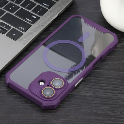 For iPhone 16 Colorful Two-Color Lens Film MagSafe Magnetic Horn Acrylic+TPU Case(Purple) - iPhone 16 Cases by buy2fix | Online Shopping UK | buy2fix