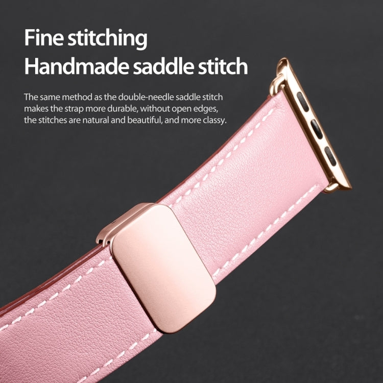 For Apple Watch SE 2023 44mm DUX DUCIS YA Series Magnetic Buckle Genuine Leather Watch Band(Pink) - Watch Bands by DUX DUCIS | Online Shopping UK | buy2fix