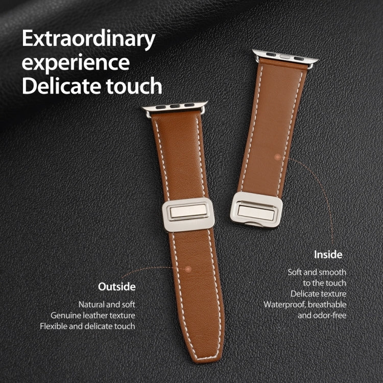 For Apple Watch SE 2023 40mm DUX DUCIS YA Series Magnetic Buckle Genuine Leather Watch Band(Brown) - Watch Bands by DUX DUCIS | Online Shopping UK | buy2fix