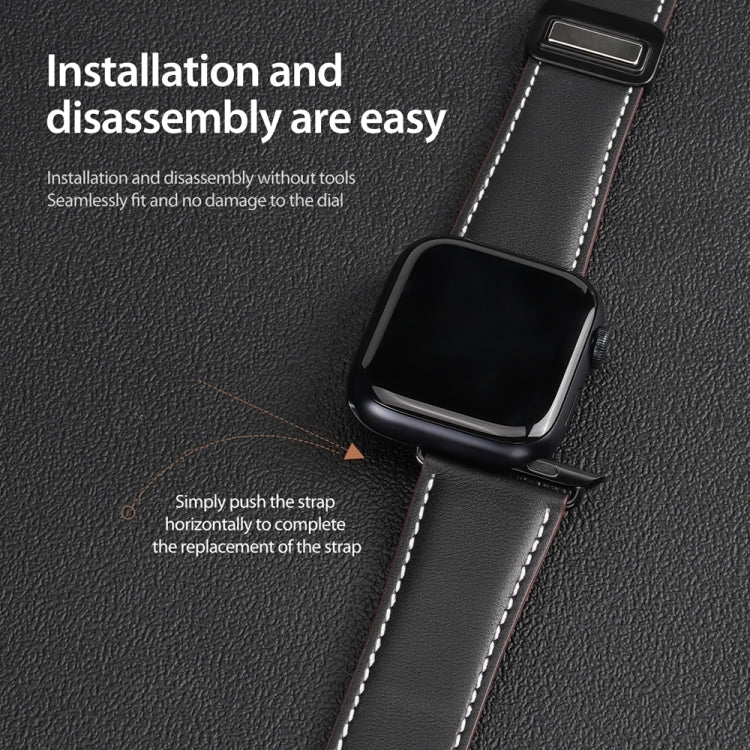 For Apple Watch Ultra 2 49mm DUX DUCIS YA Series Magnetic Buckle Genuine Leather Watch Band(Black) - Watch Bands by DUX DUCIS | Online Shopping UK | buy2fix