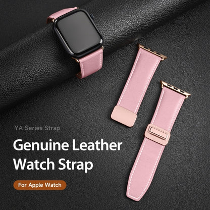 For Apple Watch Series 8 45mm DUX DUCIS YA Series Magnetic Buckle Genuine Leather Watch Band(Pink) - Watch Bands by DUX DUCIS | Online Shopping UK | buy2fix