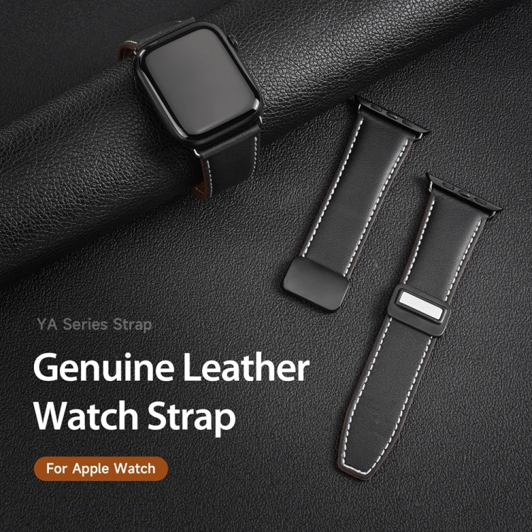 For Apple Watch SE 2022 40mm DUX DUCIS YA Series Magnetic Buckle Genuine Leather Watch Band(Black) - Watch Bands by DUX DUCIS | Online Shopping UK | buy2fix