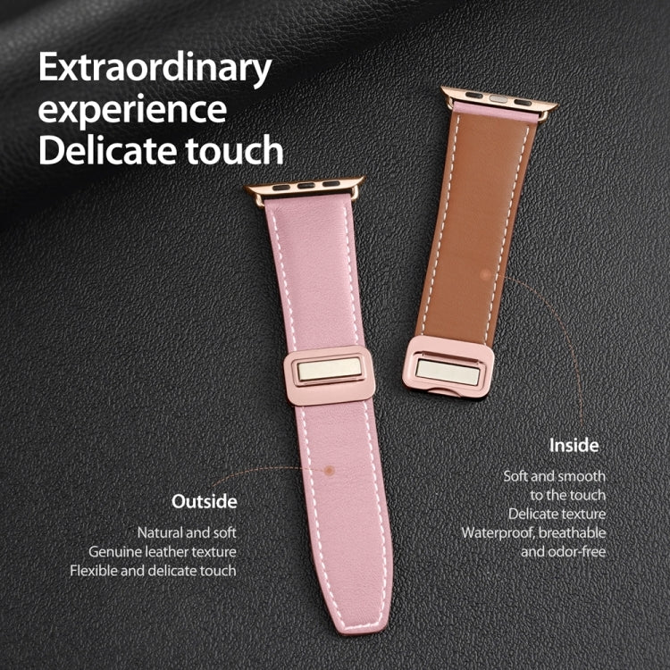 For Apple Watch Series 7 45mm DUX DUCIS YA Series Magnetic Buckle Genuine Leather Watch Band(Pink) - Watch Bands by DUX DUCIS | Online Shopping UK | buy2fix