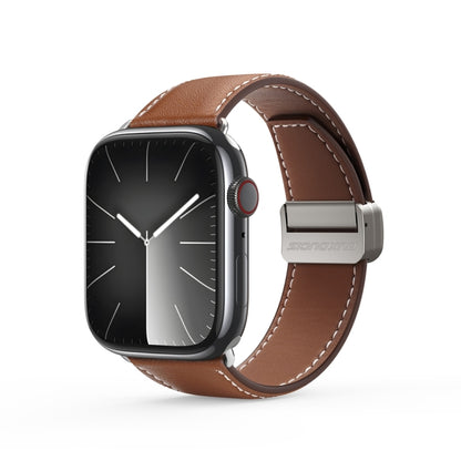 For Apple Watch Series 3 38mm DUX DUCIS YA Series Magnetic Buckle Genuine Leather Watch Band(Brown) - Watch Bands by DUX DUCIS | Online Shopping UK | buy2fix