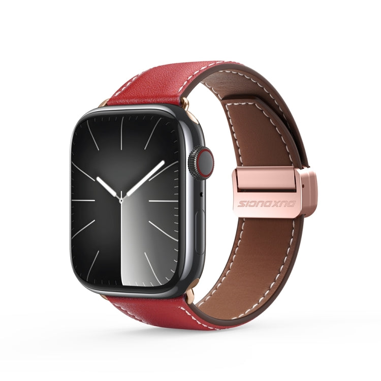 For Apple Watch 38mm DUX DUCIS YA Series Magnetic Buckle Genuine Leather Watch Band(Red) - Watch Bands by DUX DUCIS | Online Shopping UK | buy2fix