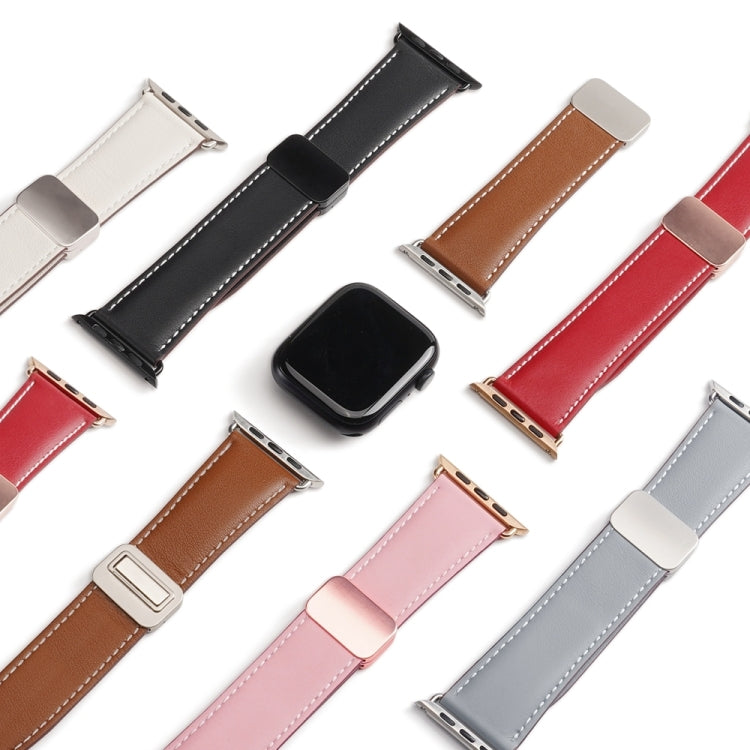 For Apple Watch Series 4 40mm DUX DUCIS YA Series Magnetic Buckle Genuine Leather Watch Band(Red) - Watch Bands by DUX DUCIS | Online Shopping UK | buy2fix