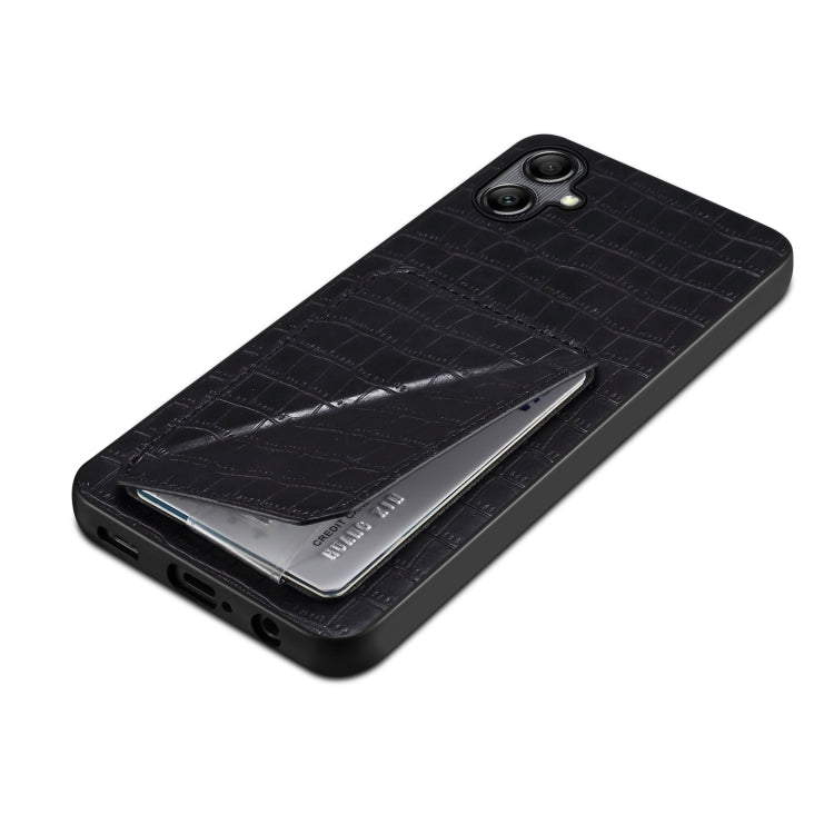 For Samsung Galaxy A05 Denior Imitation Crocodile Leather Back Phone Case with Holder(Black) - Galaxy Phone Cases by Denior | Online Shopping UK | buy2fix