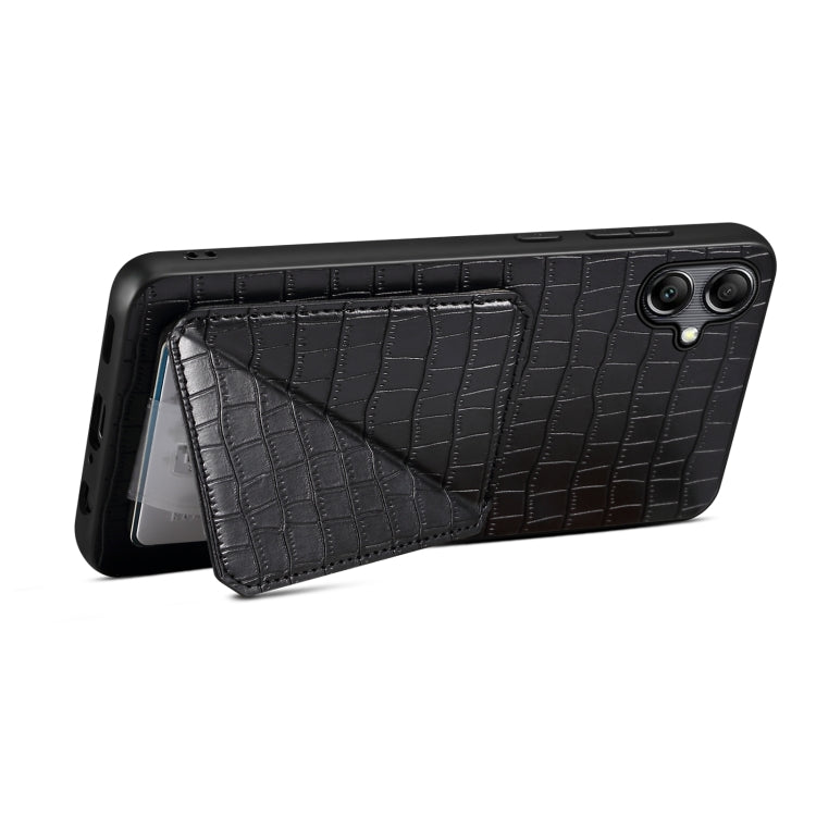 For Samsung Galaxy A14 4G/5G Denior Imitation Crocodile Leather Back Phone Case with Holder(Black) - Galaxy Phone Cases by Denior | Online Shopping UK | buy2fix