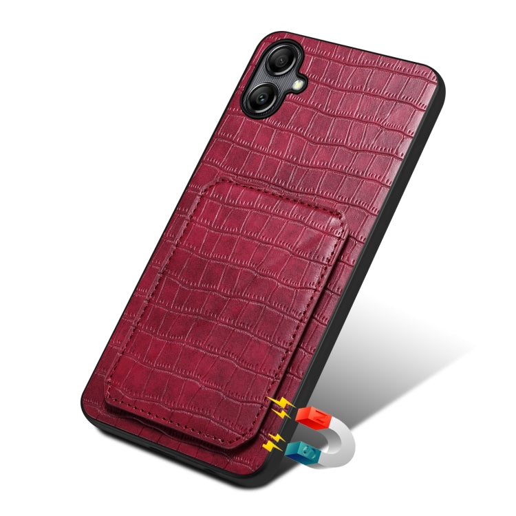 For Samsung Galaxy A20s Denior Imitation Crocodile Leather Back Phone Case with Holder(Rose Red) - Galaxy Phone Cases by Denior | Online Shopping UK | buy2fix