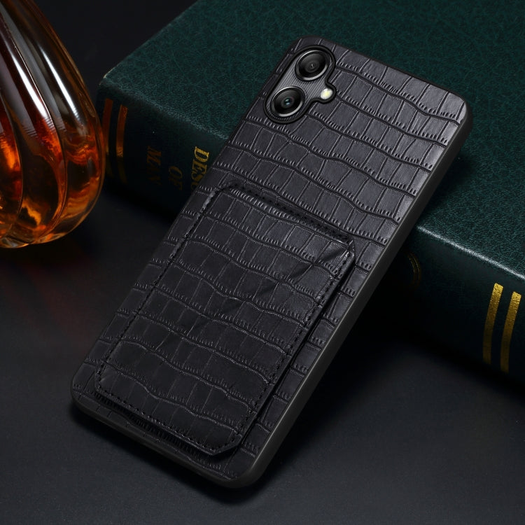 For Samsung Galaxy A32 5G Denior Imitation Crocodile Leather Back Phone Case with Holder(Black) - Galaxy Phone Cases by Denior | Online Shopping UK | buy2fix