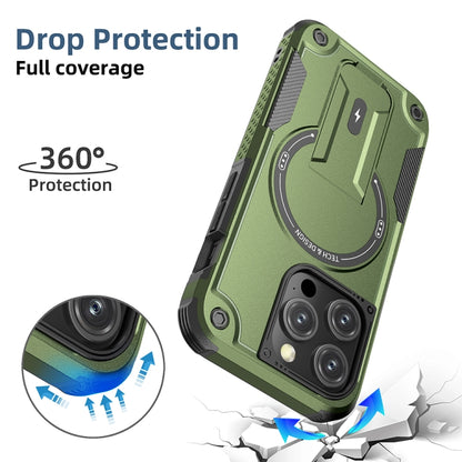 For iPhone 15 Pro MagSafe Holder Armor PC Hybrid TPU Phone Case(Army Green) - iPhone 15 Pro Cases by buy2fix | Online Shopping UK | buy2fix