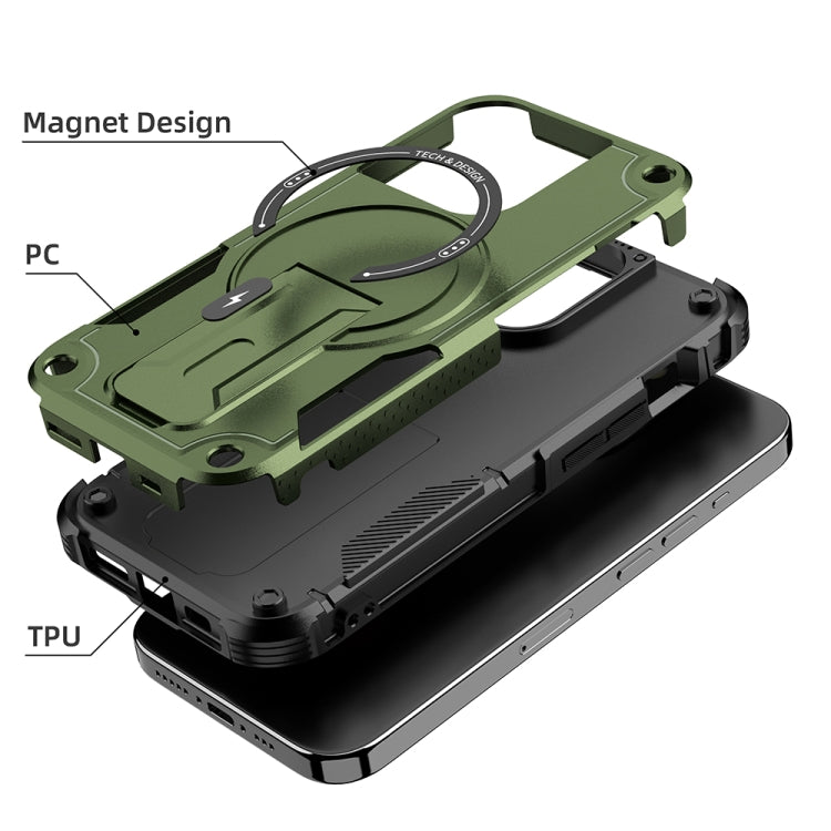 For iPhone 15 Pro MagSafe Holder Armor PC Hybrid TPU Phone Case(Army Green) - iPhone 15 Pro Cases by buy2fix | Online Shopping UK | buy2fix