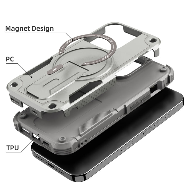 For iPhone 12 Pro Max MagSafe Holder Armor PC Hybrid TPU Phone Case(Grey) - iPhone 12 Pro Max Cases by buy2fix | Online Shopping UK | buy2fix