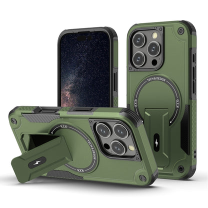 For iPhone 16 Pro Armor Magsafe Holder PC Hybrid TPU Phone Case(Army Green) - iPhone 16 Pro Cases by buy2fix | Online Shopping UK | buy2fix