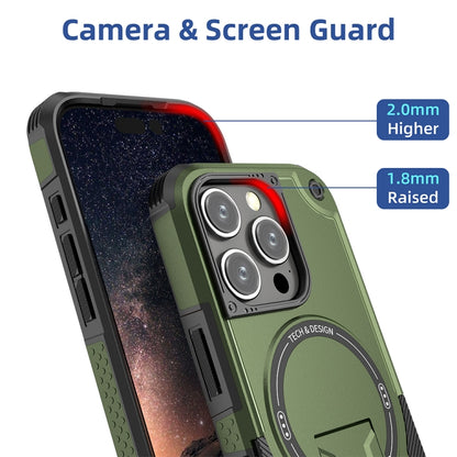 For iPhone 16 Pro Armor Magsafe Holder PC Hybrid TPU Phone Case(Army Green) - iPhone 16 Pro Cases by buy2fix | Online Shopping UK | buy2fix