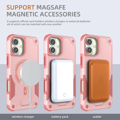 For iPhone 16 Plus Armor Magsafe Holder PC Hybrid TPU Phone Case(Pink) - iPhone 16 Plus Cases by buy2fix | Online Shopping UK | buy2fix