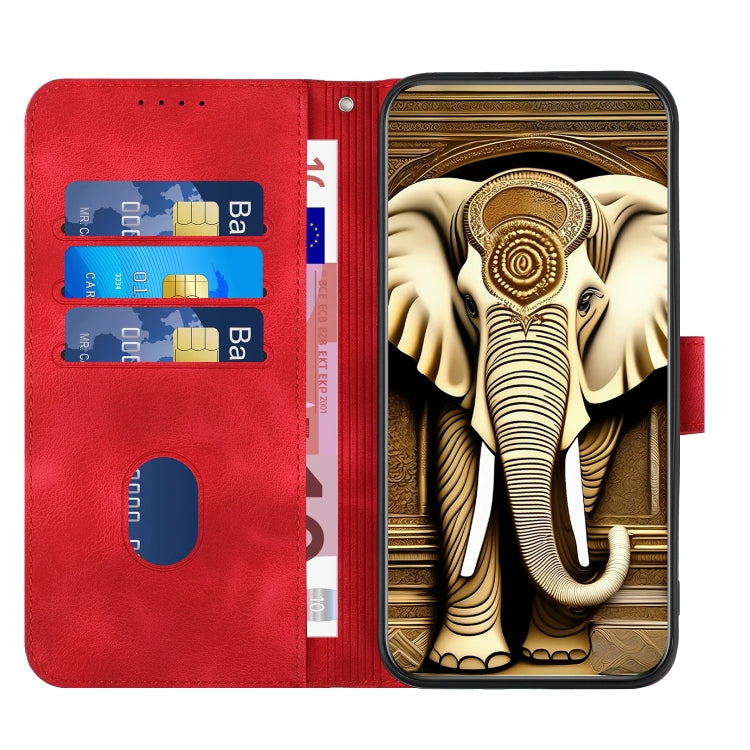 For Samsung Galaxy S23 FE 5G YX0060 Elephant Head Embossed Phone Leather Case with Lanyard(Red) - Galaxy S23 FE 5G Cases by buy2fix | Online Shopping UK | buy2fix