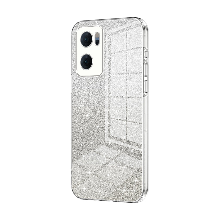 For OPPO Reno7 5G Gradient Glitter Powder Electroplated Phone Case(Transparent) - OPPO Cases by buy2fix | Online Shopping UK | buy2fix