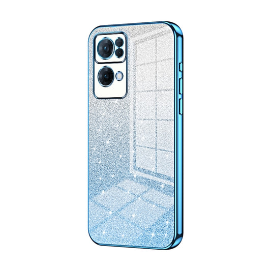 For OPPO Reno7 Pro Gradient Glitter Powder Electroplated Phone Case(Blue) - OPPO Cases by buy2fix | Online Shopping UK | buy2fix