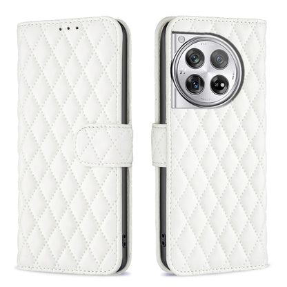 For OnePlus 12 5G Diamond Lattice Wallet Flip Leather Phone Case(White) - OnePlus Cases by buy2fix | Online Shopping UK | buy2fix