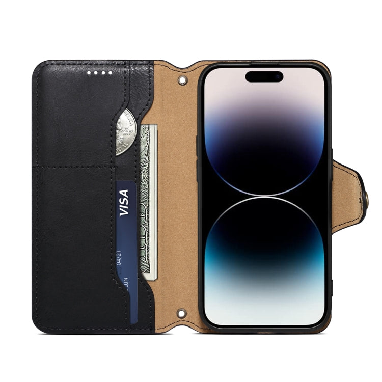 For iPhone 15 Pro Max Denior Cowhide Texture Wallet Style Leather Phone Case(Black) - iPhone 15 Pro Max Cases by Denior | Online Shopping UK | buy2fix