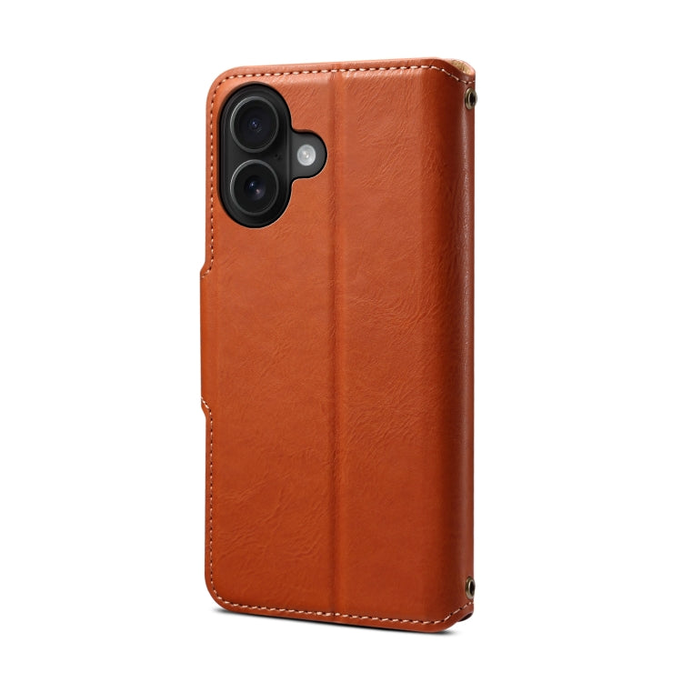 For iPhone 16 Denior Cowhide Texture Wallet Style Leather Phone Case(Brown) - iPhone 16 Cases by Denior | Online Shopping UK | buy2fix