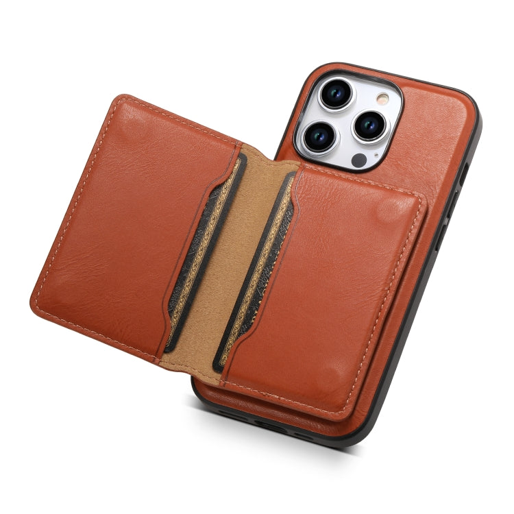 For iPhone 15 Pro Denior Cowhide Texture Leather MagSafe Detachable Wallet Phone Case(Brown) - iPhone 15 Pro Cases by Denior | Online Shopping UK | buy2fix