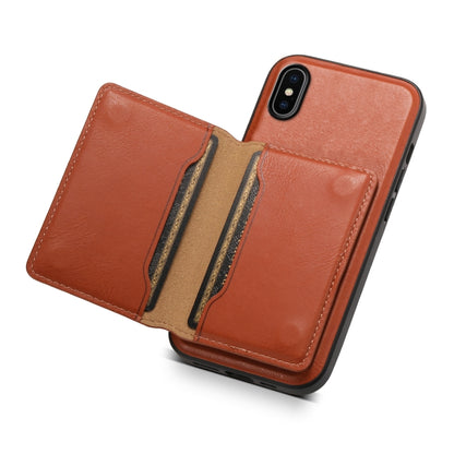 For iPhone X / XS Denior Cowhide Texture Leather MagSafe Detachable Wallet Phone Case(Brown) - More iPhone Cases by Denior | Online Shopping UK | buy2fix