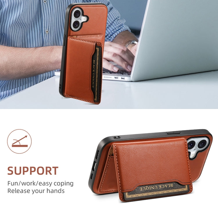 For iPhone 16 Plus Denior Cowhide Texture Leather MagSafe Detachable Wallet Phone Case(Brown) - iPhone 16 Plus Cases by Denior | Online Shopping UK | buy2fix
