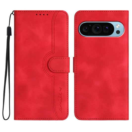 For Google Pixel 9 Pro Heart Pattern Skin Feel Leather Phone Case(Red) - Google Cases by buy2fix | Online Shopping UK | buy2fix