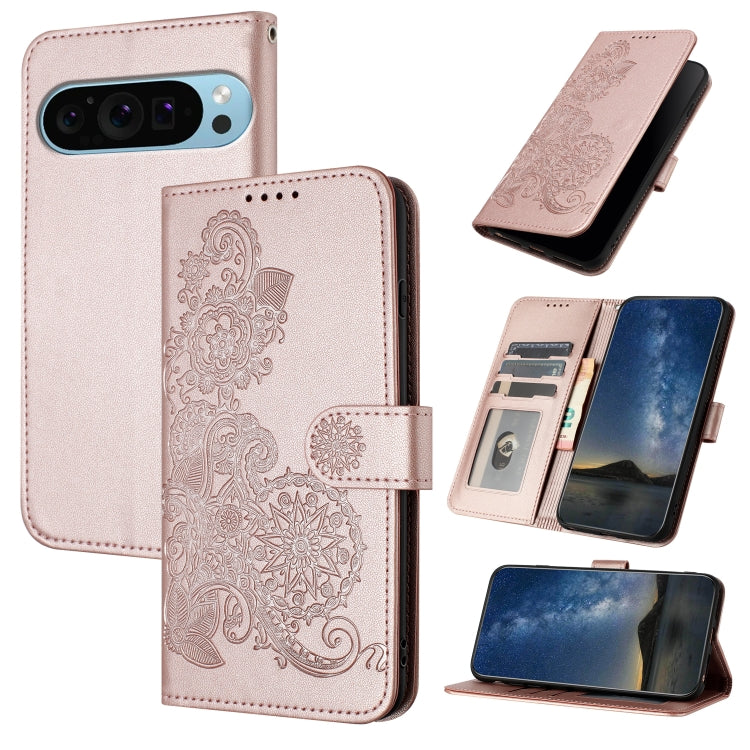 For Google Pixel 9 Pro Datura Flower Embossed Flip Leather Phone Case(Rose Gold) - Google Cases by buy2fix | Online Shopping UK | buy2fix