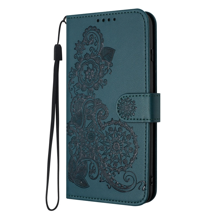 For Google Pixel 9 Datura Flower Embossed Flip Leather Phone Case(Dark Green) - Google Cases by buy2fix | Online Shopping UK | buy2fix