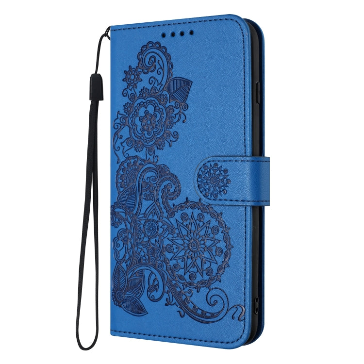 For OnePlus 12 Datura Flower Embossed Flip Leather Phone Case(Blue) - OnePlus Cases by buy2fix | Online Shopping UK | buy2fix