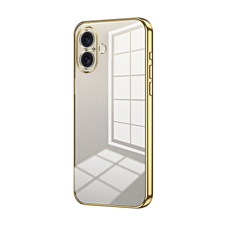 For iPhone 16 Transparent Plating Fine Hole Phone Case(Gold) - iPhone 16 Cases by buy2fix | Online Shopping UK | buy2fix