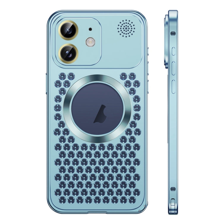 For iPhone 12 Spring Buckle MagSafe Magnetic Metal Aromatherapy Phone Case(Blue) - iPhone 12 / 12 Pro Cases by buy2fix | Online Shopping UK | buy2fix