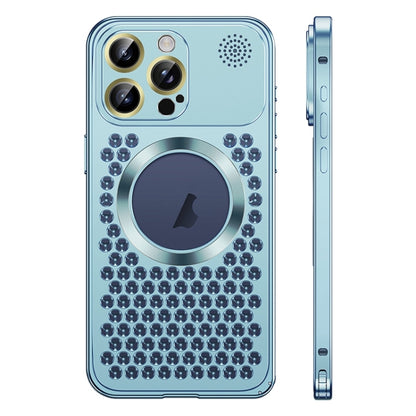 For iPhone 12 Pro Max Spring Buckle MagSafe Magnetic Metal Aromatherapy Phone Case(Blue) - iPhone 12 Pro Max Cases by buy2fix | Online Shopping UK | buy2fix