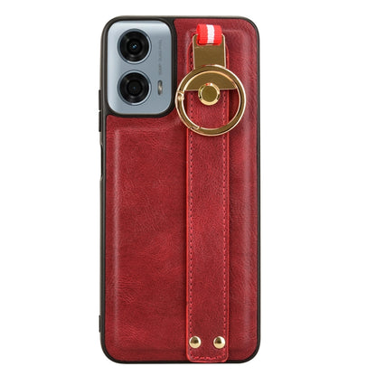 For Motorola Moto G Play 5G 2024 Wristband Leather Back Phone Case(Red) - Motorola Cases by buy2fix | Online Shopping UK | buy2fix