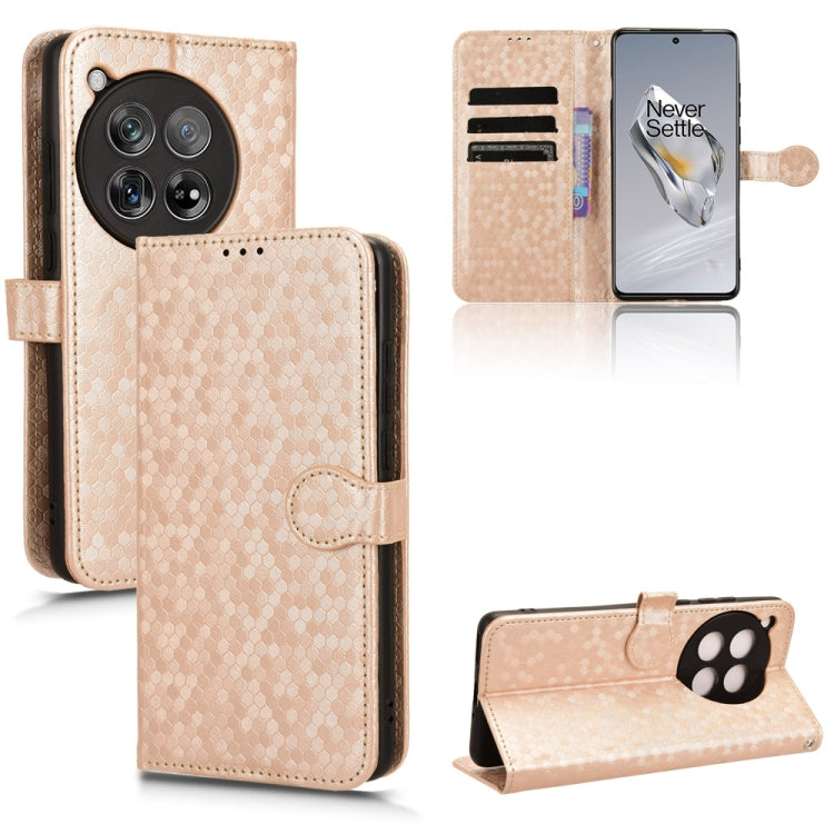 For OnePlus 12 Honeycomb Dot Texture Leather Phone Case(Gold) - OnePlus Cases by buy2fix | Online Shopping UK | buy2fix