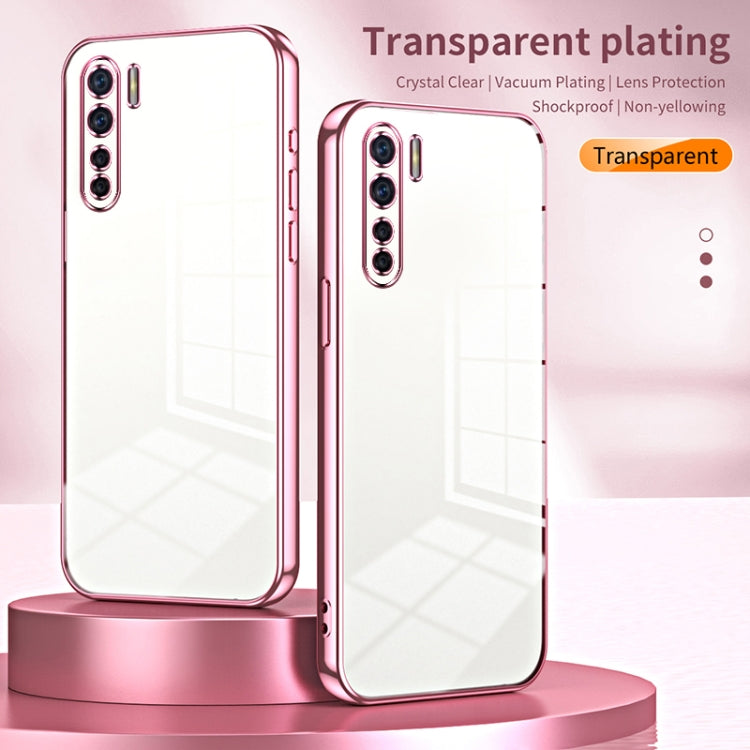 For OPPO Reno3 4G / F15 / A91 Transparent Plating Fine Hole Phone Case(Blue) - OPPO Cases by buy2fix | Online Shopping UK | buy2fix