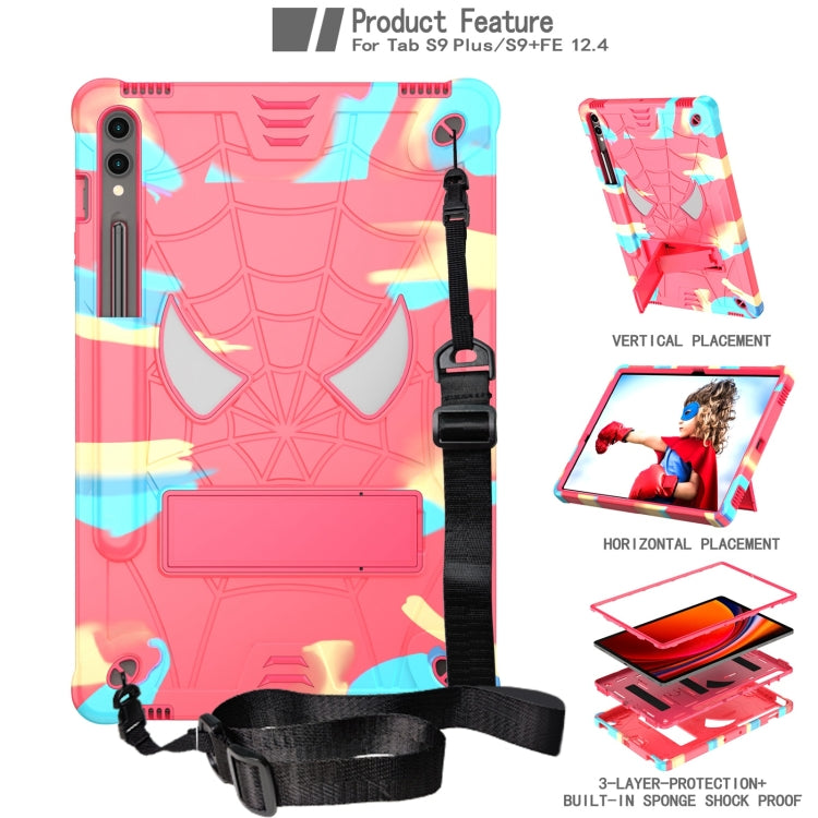 For Samsung Galaxy Tab S9 FE+ / S9+ Fold-Holder Spider Silicone Hybrid PC Tablet Case(Camouflage Rose Red) - Galaxy Tab S9+ Cases by buy2fix | Online Shopping UK | buy2fix