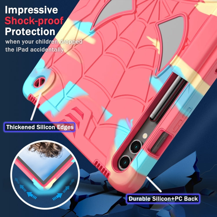 For Samsung Galaxy Tab S9 FE+ / S9+ Fold-Holder Spider Silicone Hybrid PC Tablet Case(Camouflage Rose Red) - Galaxy Tab S9+ Cases by buy2fix | Online Shopping UK | buy2fix