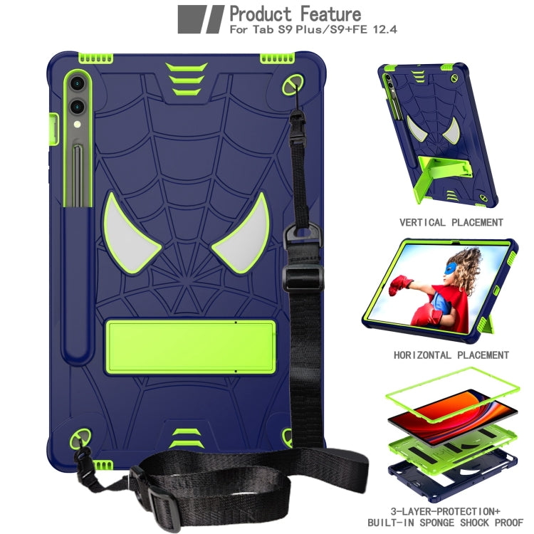 For Samsung Galaxy Tab S9 FE+ / S9+ Fold-Holder Spider Silicone Hybrid PC Tablet Case(Navy Yellow Green) - Galaxy Tab S9+ Cases by buy2fix | Online Shopping UK | buy2fix