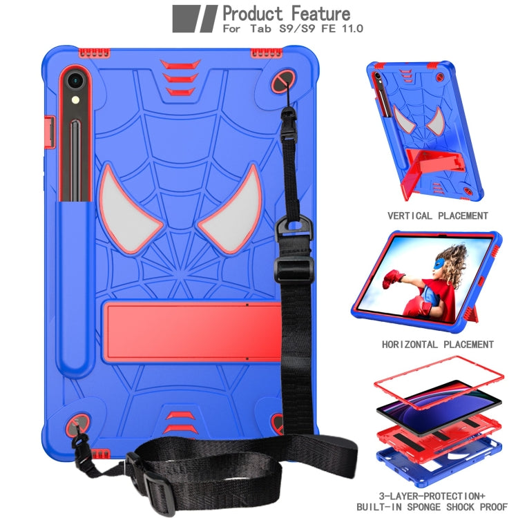 For Samsung Galaxy Tab S9 FE / S9 Fold-Holder Spider Silicone Hybrid PC Tablet Case(Blue Red) - Galaxy Tab S9 Cases by buy2fix | Online Shopping UK | buy2fix