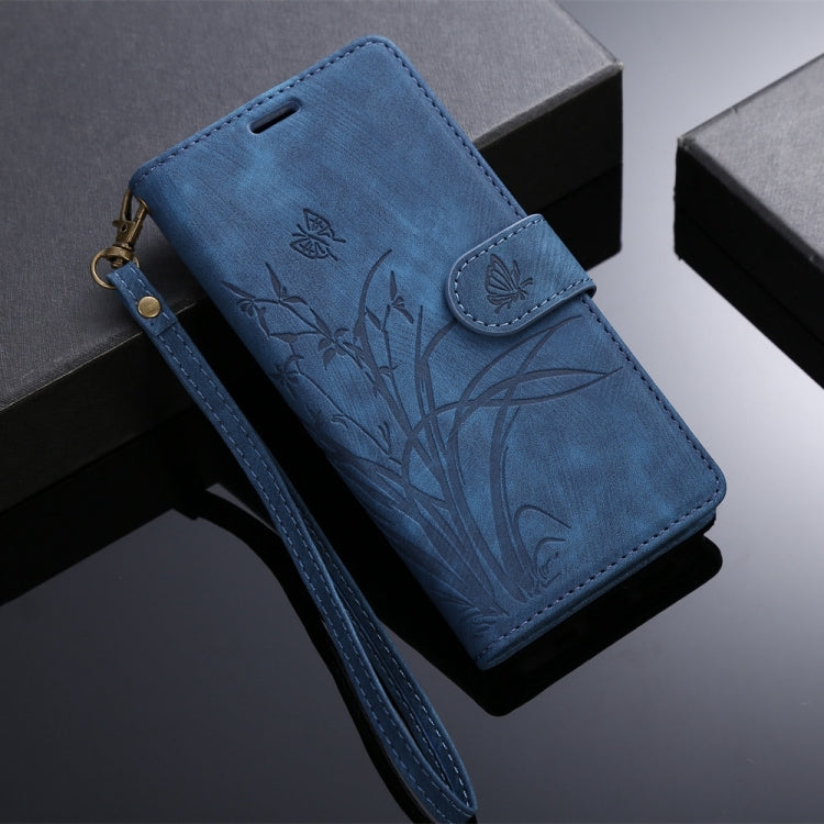 For Samsung Galaxy S24+ / S25+ 5G Orchid Butterfly Embossed Leather Phone Case(Blue) - Galaxy S24+ 5G Cases by buy2fix | Online Shopping UK | buy2fix