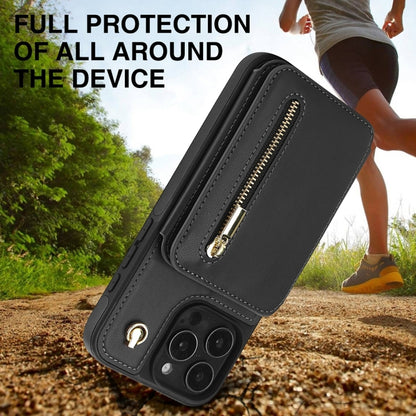 For iPhone 16 Pro Max YM006 Skin Feel Zipper Card Bag Phone Case with Dual Lanyard(Black) - iPhone 16 Pro Max Cases by buy2fix | Online Shopping UK | buy2fix