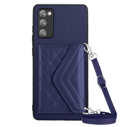 For Samsung Galaxy S20 FE Rhombic Texture Card Bag RFID Phone Case with Long Lanyard(Dark Purple) - Galaxy S20 FE Cases by buy2fix | Online Shopping UK | buy2fix